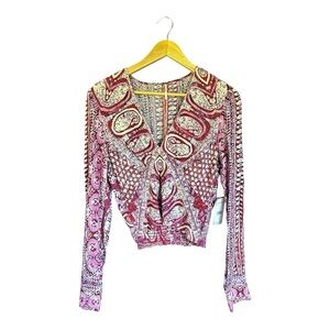 NWT Free People Pink and Red Long Sleeve Blouse Size Small